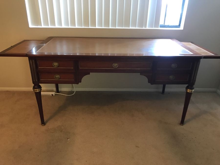 Vintage French Leather Top Desk With Pull Out Side Tables [Photo 6]
