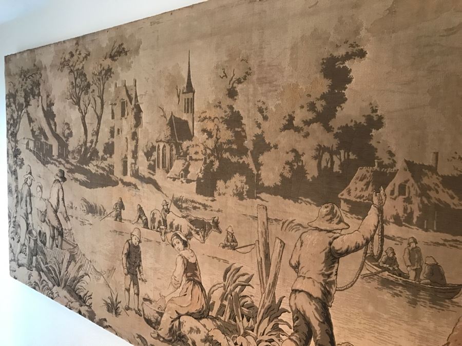 Huge Detailed Dutch Harbor Scene Tapestry Mounted On Board [Photo 5]