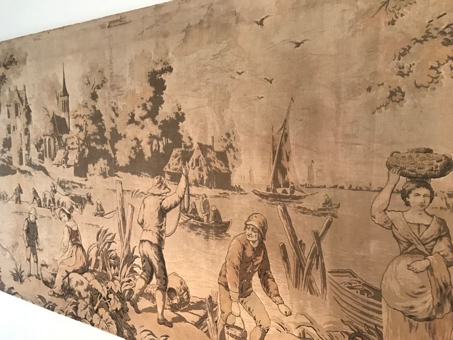 Huge Detailed Dutch Harbor Scene Tapestry Mounted On Board [Photo 4]