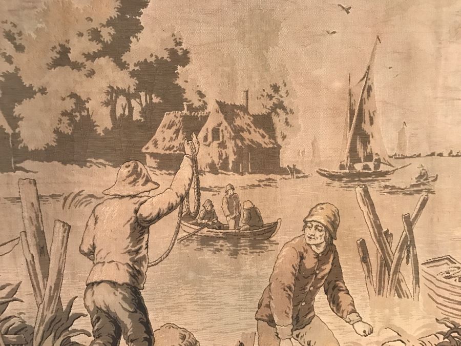 Huge Detailed Dutch Harbor Scene Tapestry Mounted On Board [Photo 7]