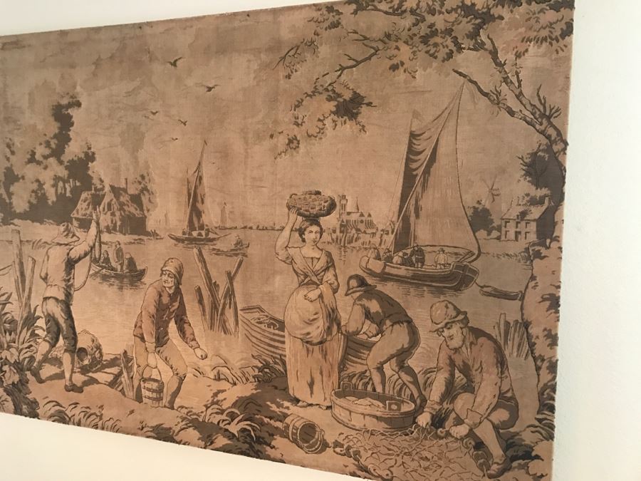 Huge Detailed Dutch Harbor Scene Tapestry Mounted On Board [Photo 3]