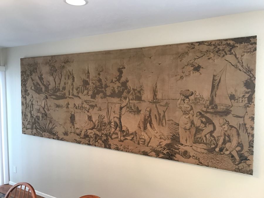 Huge Detailed Dutch Harbor Scene Tapestry Mounted On Board [Photo 2]
