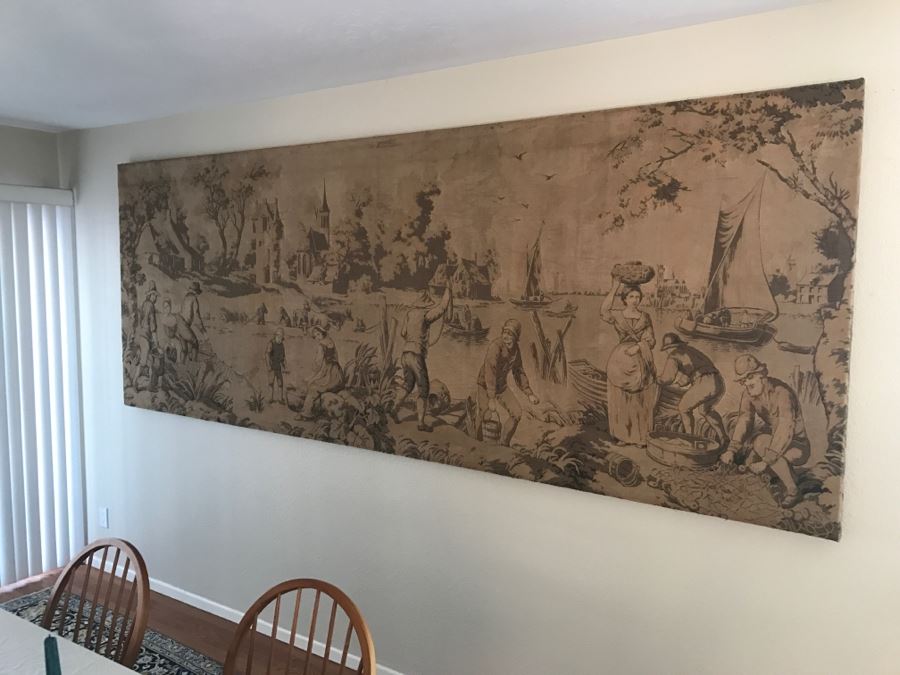 Huge Detailed Dutch Harbor Scene Tapestry Mounted On Board [Photo 1]