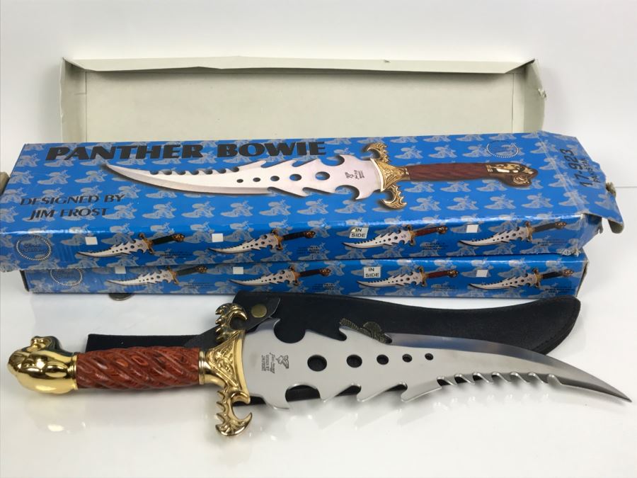 Pair Of Panther Bowie Fantasy Knives Designed By Jim Frost In Boxes New Old Stock Pakistan [Photo 10]
