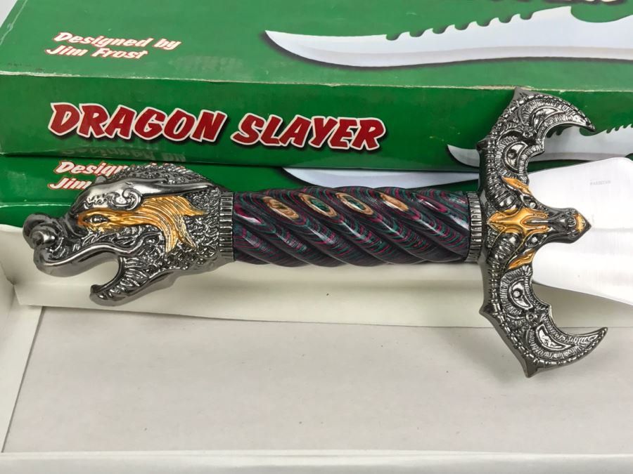Pair Of Dragon Slayer Fantasy Knives Designed By Jim Frost In Boxes New Old Stock [Photo 8]
