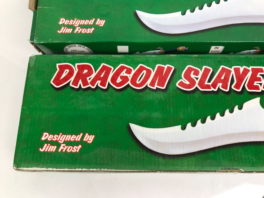 Pair Of Dragon Slayer Fantasy Knives Designed By Jim Frost In Boxes New Old Stock [Photo 13]