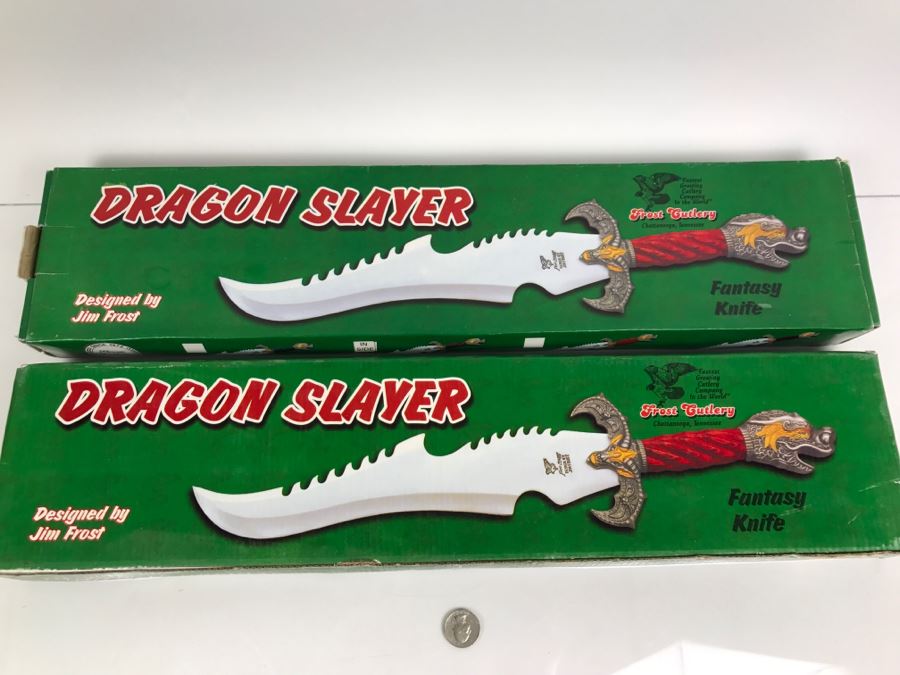 Pair Of Dragon Slayer Fantasy Knives Designed By Jim Frost In Boxes New