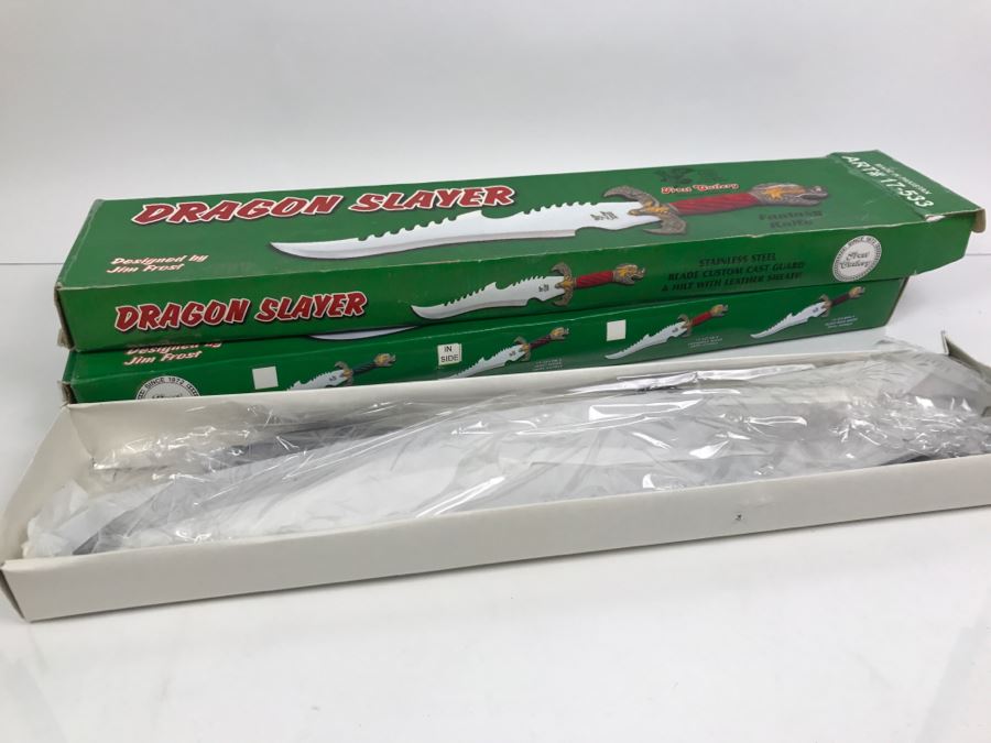Pair Of Dragon Slayer Fantasy Knives Designed By Jim Frost In Boxes New Old Stock [Photo 18]