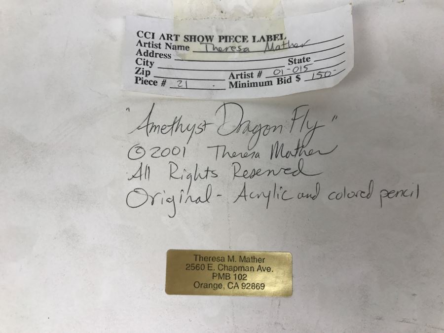 Original Comic Con Art Show Artwork By Theresa Mather Titled 'Amethyst Dragon Fly' 2001 [Photo 12]