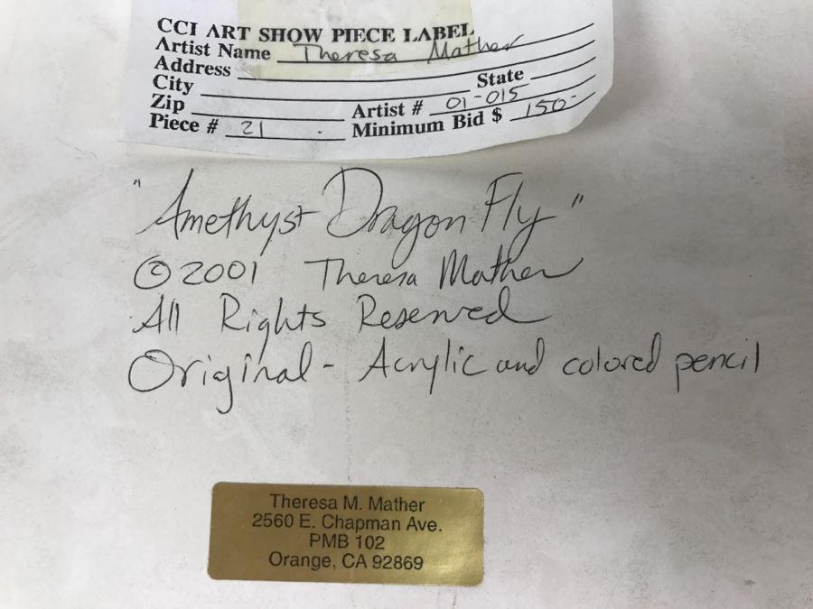 Original Comic Con Art Show Artwork By Theresa Mather Titled 'Amethyst Dragon Fly' 2001 [Photo 14]