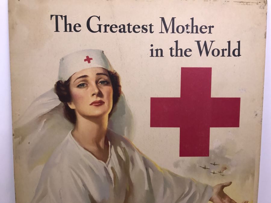 Vintage 1940's Red Cross War Fund 1943 Poster On Board The Greatest Mother In The World [Photo 3]