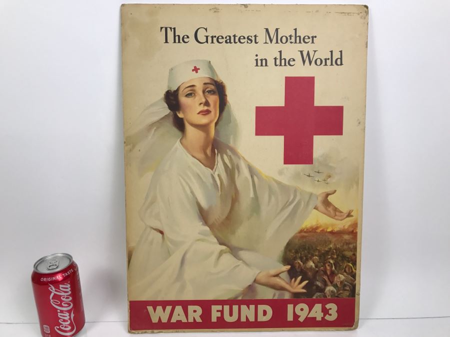 Vintage 1940's Red Cross War Fund 1943 Poster On Board The Greatest Mother In The World [Photo 2]