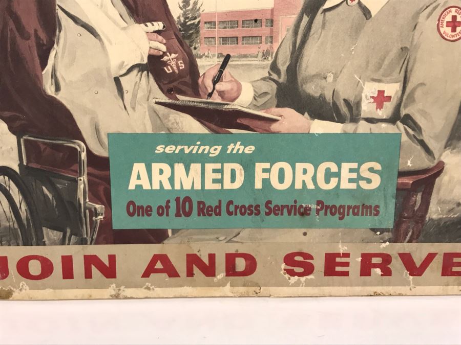Vintage 1940's Red Cross On The Job Poster On Board Join And Serve [Photo 5]