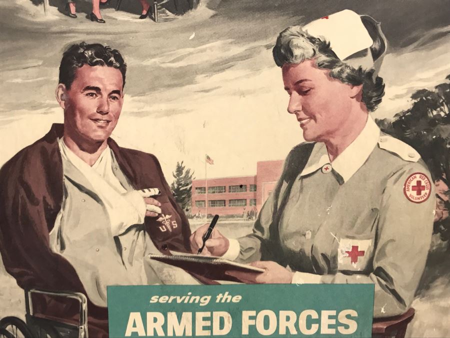 Vintage 1940's Red Cross On The Job Poster On Board Join And Serve [Photo 4]