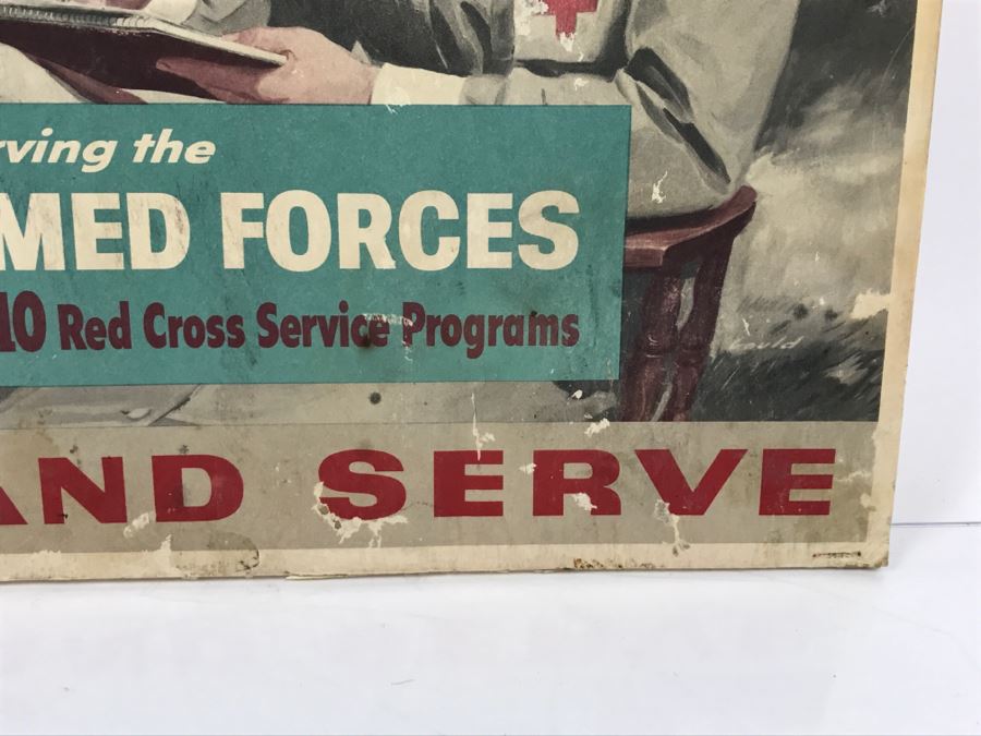 Vintage 1940's Red Cross On The Job Poster On Board Join And Serve [Photo 7]