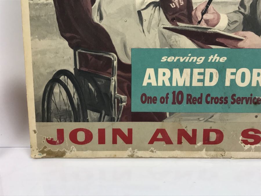 Vintage 1940's Red Cross On The Job Poster On Board Join And Serve [Photo 6]