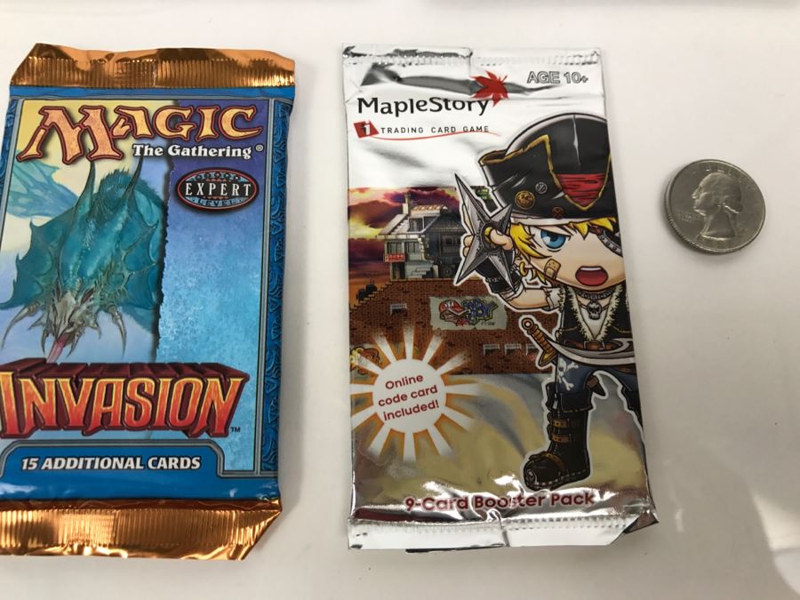 Various Unopened Card Packs: Magic The Gathering Invasion, Warlord Saga Of The Storm, And Maplestory Trading Card Games [Photo 5]
