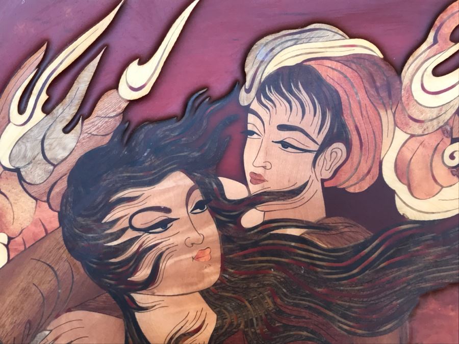 Impressive Marquetry Inlaid Wood Artwork Signed By Artist ? Group [Photo 5]