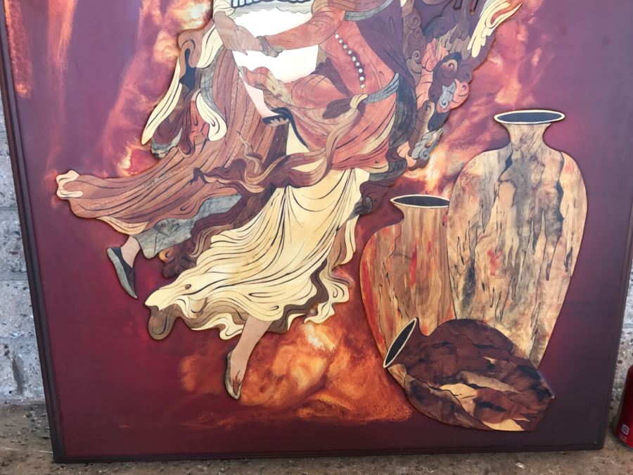 Impressive Marquetry Inlaid Wood Artwork Signed By Artist ? Group [Photo 3]