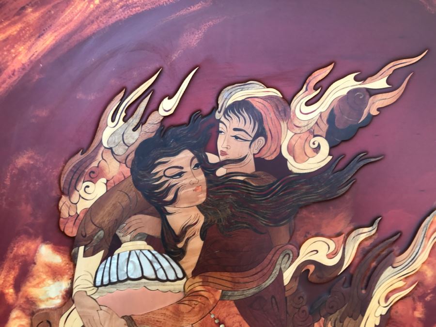 Impressive Marquetry Inlaid Wood Artwork Signed By Artist ? Group [Photo 4]