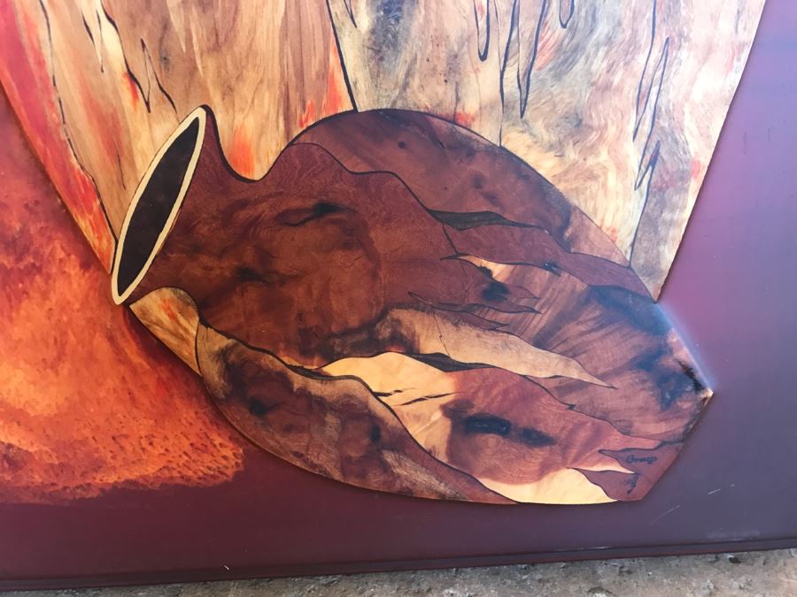 Impressive Marquetry Inlaid Wood Artwork Signed By Artist ? Group [Photo 11]