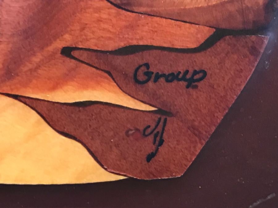 Impressive Marquetry Inlaid Wood Artwork Signed By Artist ? Group [Photo 13]