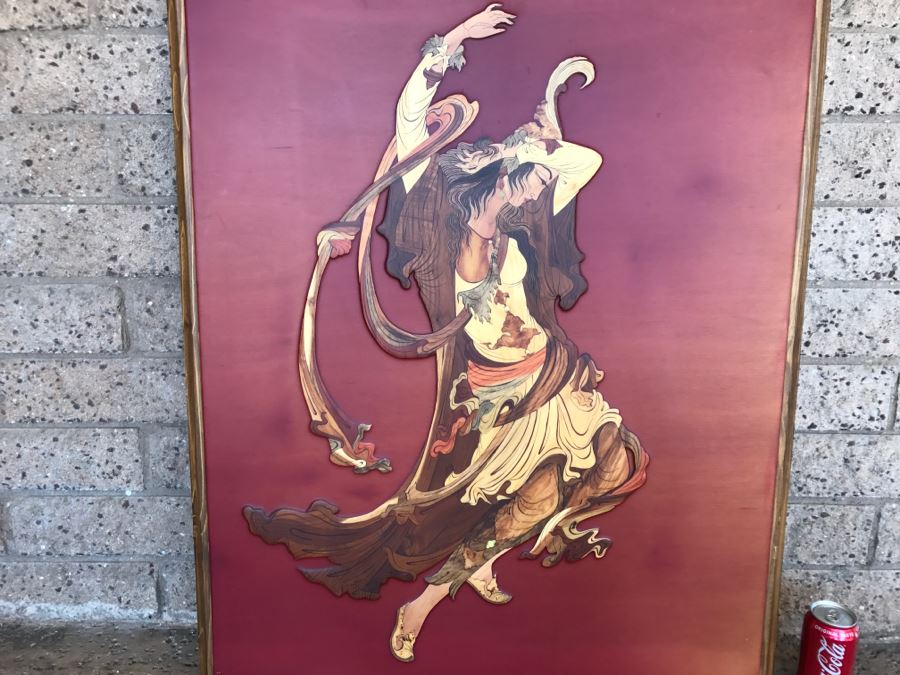 Impressive Marquetry Inlaid Wood Artwork Signed By Artist ? Group [Photo 4]