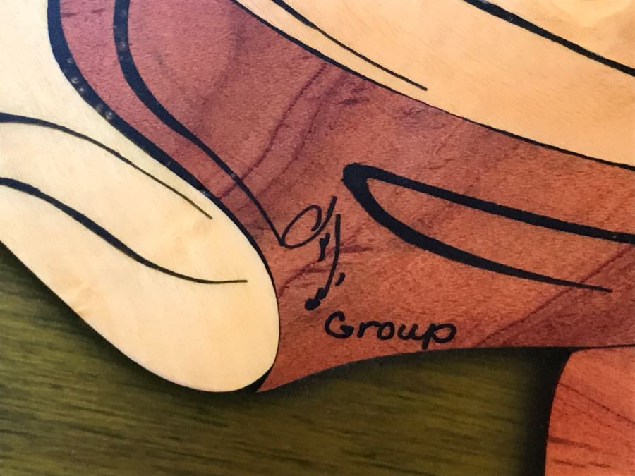 Impressive Marquetry Inlaid Wood Artwork Signed By Artist ? Group [Photo 12]