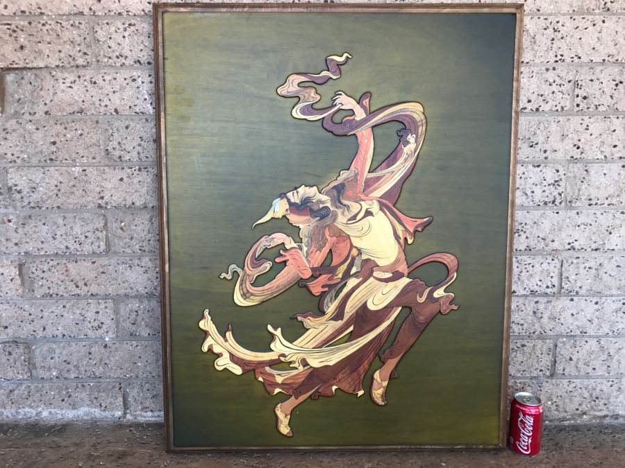 Impressive Marquetry Inlaid Wood Artwork Signed By Artist ? Group