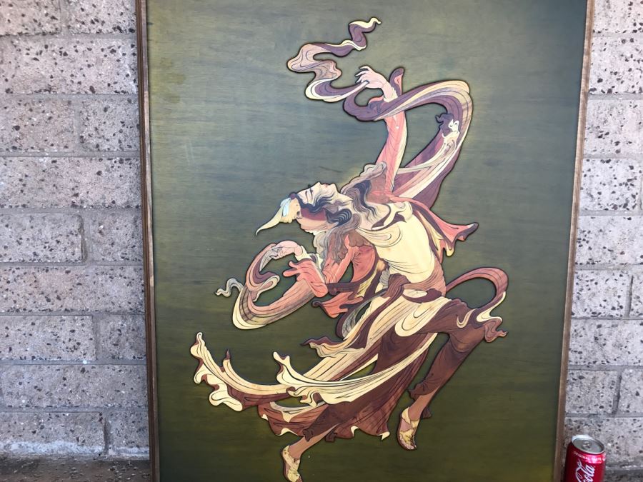 Impressive Marquetry Inlaid Wood Artwork Signed By Artist ? Group [Photo 4]