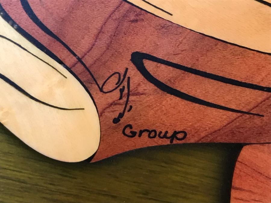 Impressive Marquetry Inlaid Wood Artwork Signed By Artist ? Group [Photo 3]