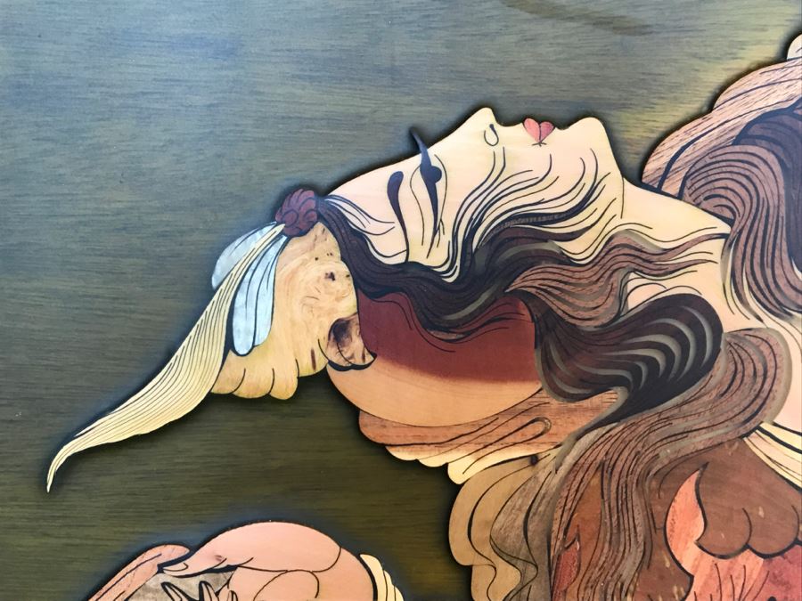 Impressive Marquetry Inlaid Wood Artwork Signed By Artist ? Group [Photo 6]