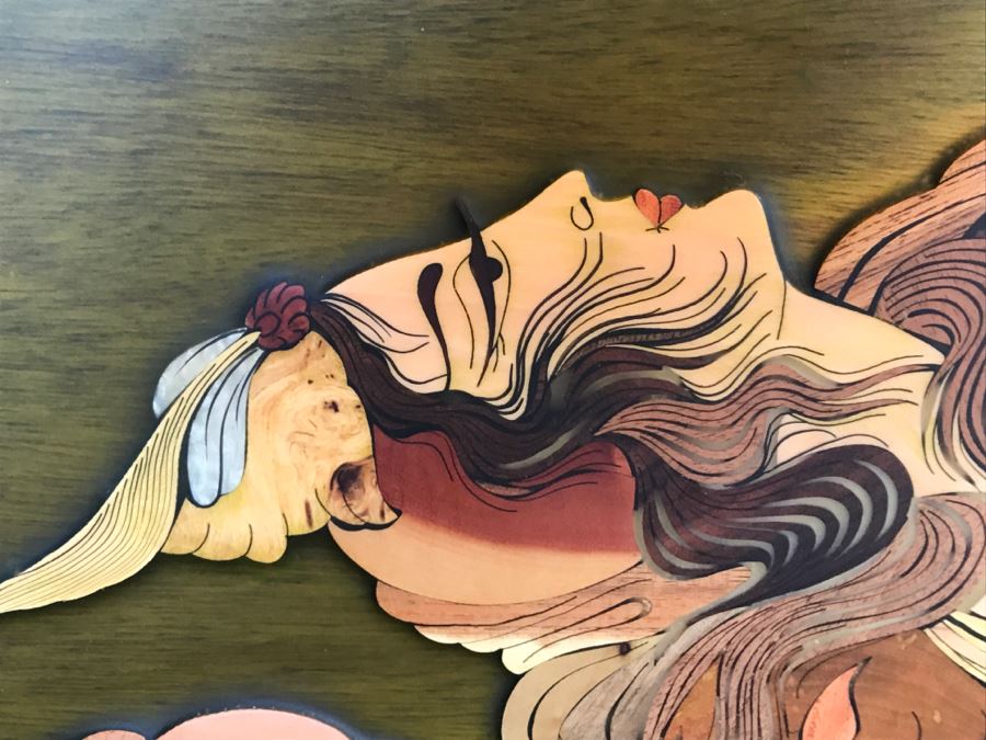 Impressive Marquetry Inlaid Wood Artwork Signed By Artist ? Group [Photo 2]