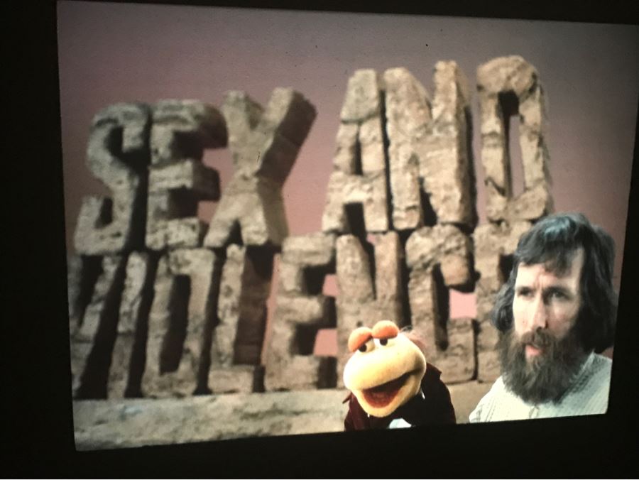 Original Early Slide From Jim Henson's Muppet Show Pilot Titled 'The Muppet Show: Sex And Violence' 1975 By Photographer Charles Rowan Featuring Jim Henson Holding Early Kermit The Frog [Photo 2]