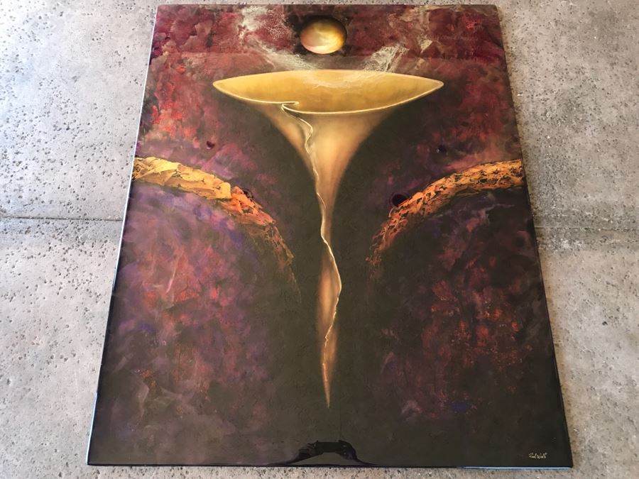 Large Original Red Wolf Fine Art Painting On Sandwiched Honeycomb Aluminum Panel Highly Reflective 60' X 48' Retail $12,000 [Photo 15]