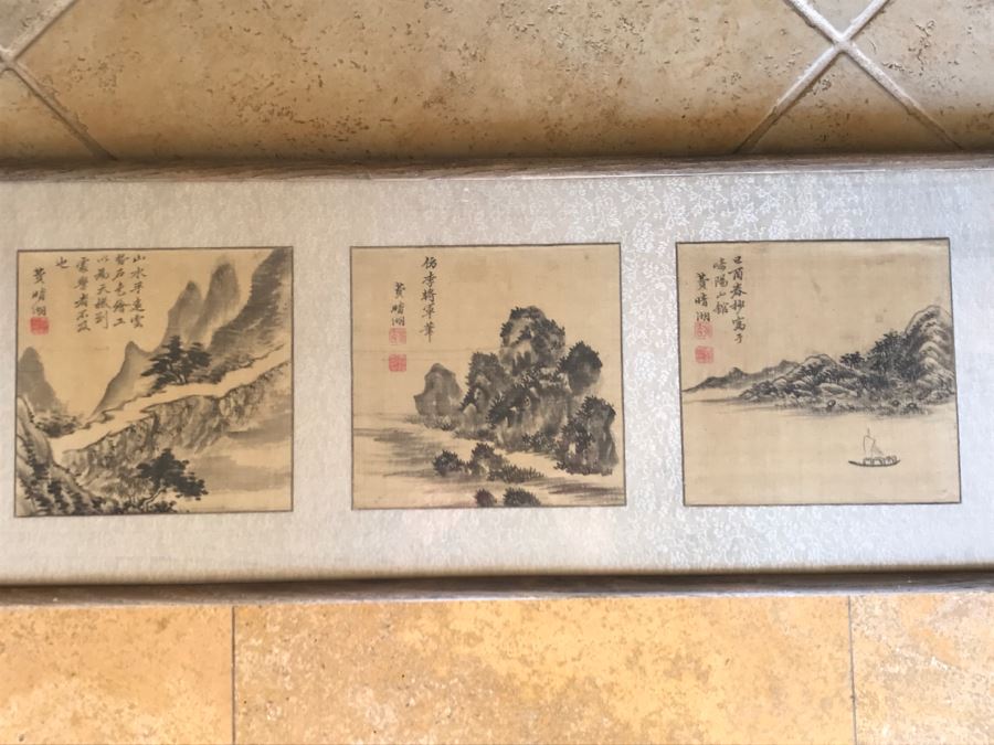 Original Antique Triptych (3) Chinese Landscape Paintings Attributed To Fei Qinghu Late 18th To Early 19th Century [Photo 4]