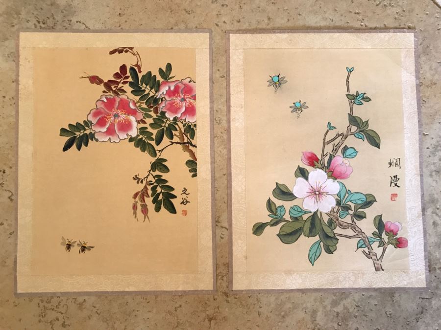 Pair Of Original Signed Chinese Floral Paintings [Photo 1]