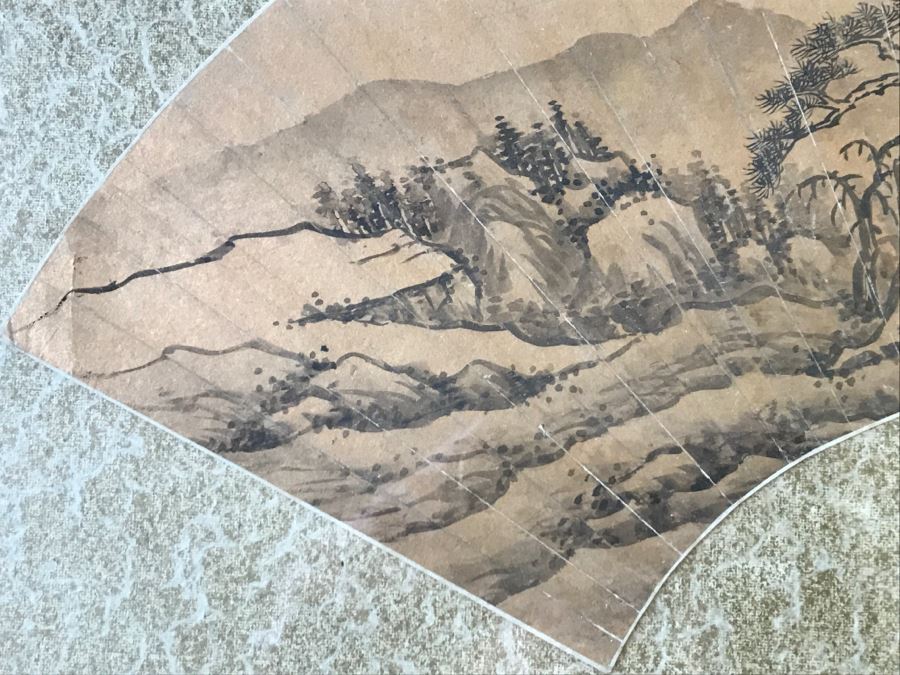 Framed Original Antique Chinese Landscape Painting On Fan [Photo 13]