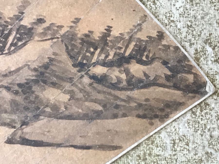 Framed Original Antique Chinese Landscape Painting On Fan [Photo 18]