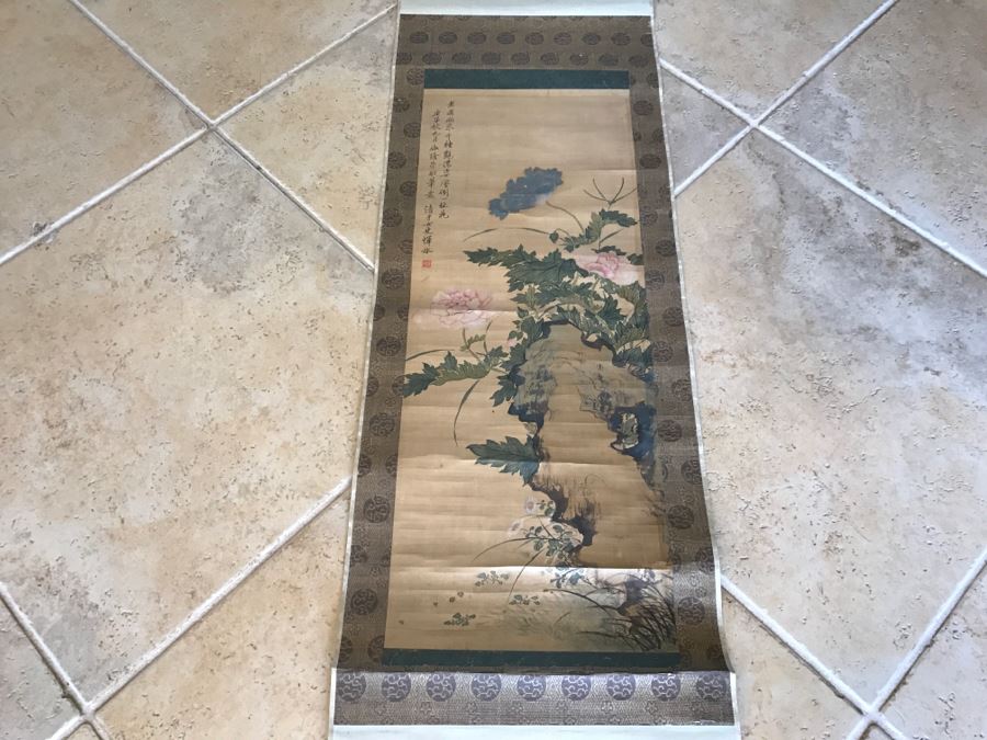 Signed Original Antique Chinese Landscape Floral Scroll Painting [Photo 1]