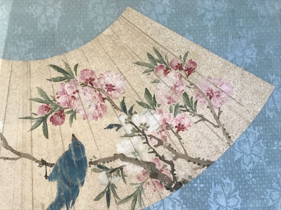 Framed Signed Original Chinese Painting Bird With Flowers On Fan [Photo 5]