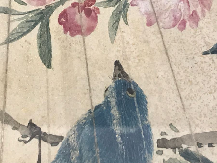 Framed Signed Original Chinese Painting Bird With Flowers On Fan [Photo 10]