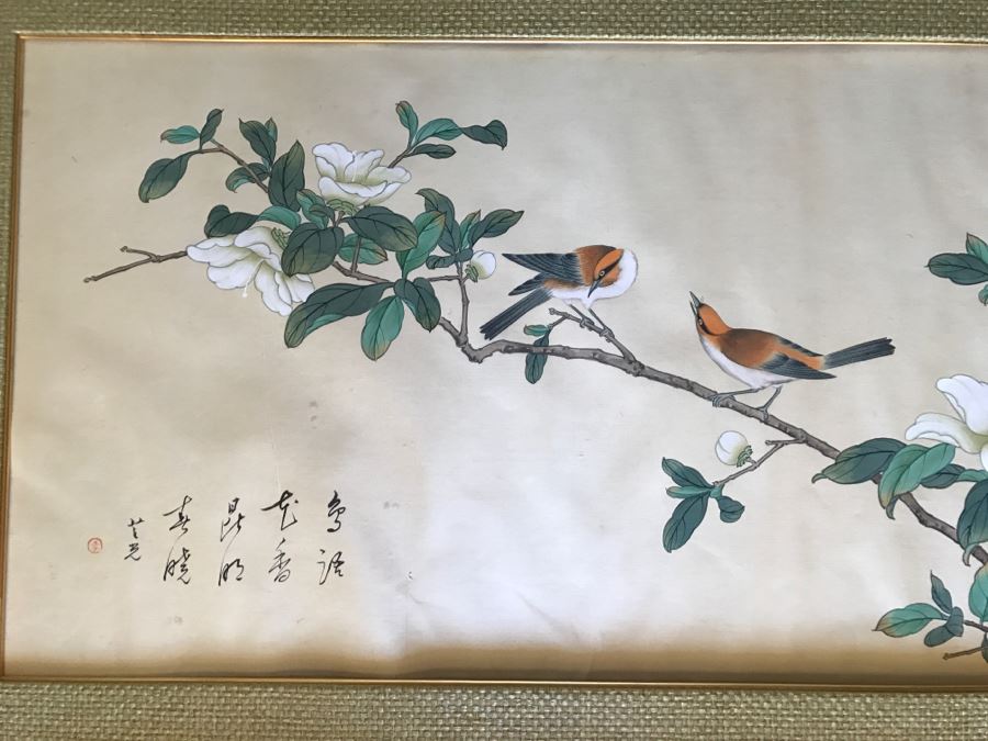 Original Signed Chinese Painting With Birds And Tree [Photo 2]