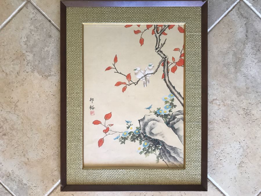 Original Signed Chinese Painting With Birds And Tree [Photo 1]