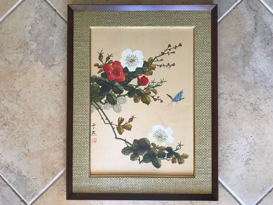 Original Signed Chinese Painting With Butterfly And Flowers [Photo 1]