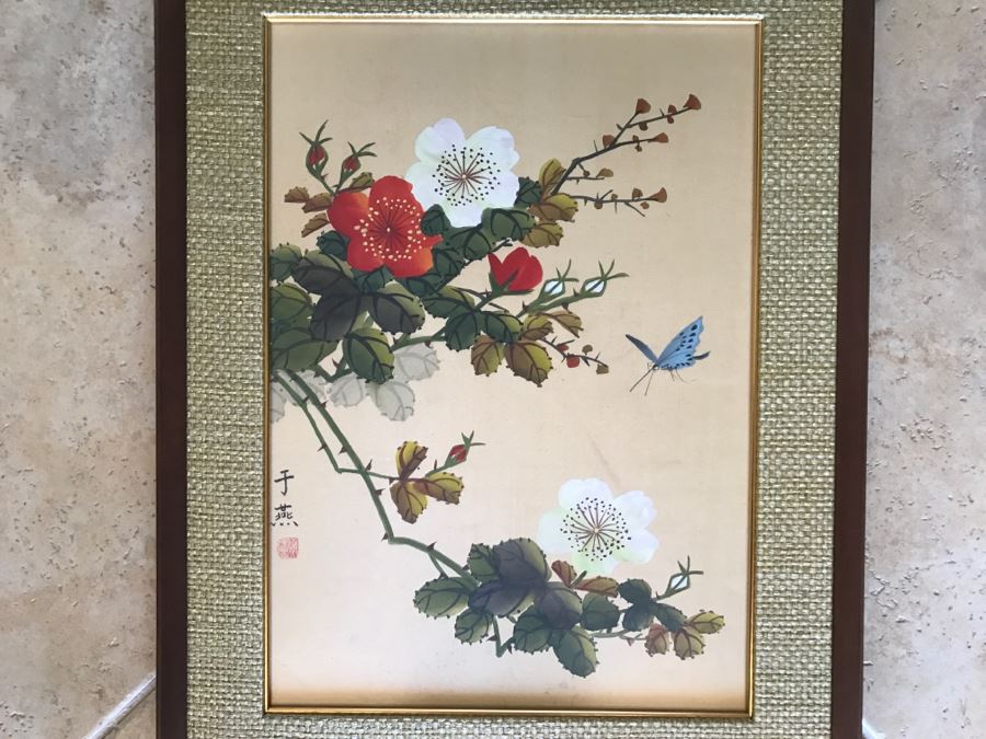 Original Signed Chinese Painting With Butterfly And Flowers [Photo 2]