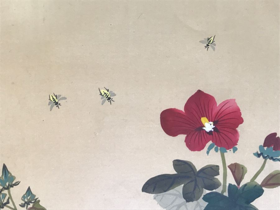 Original Signed Chinese Painting With Bees And Flowers [Photo 5]