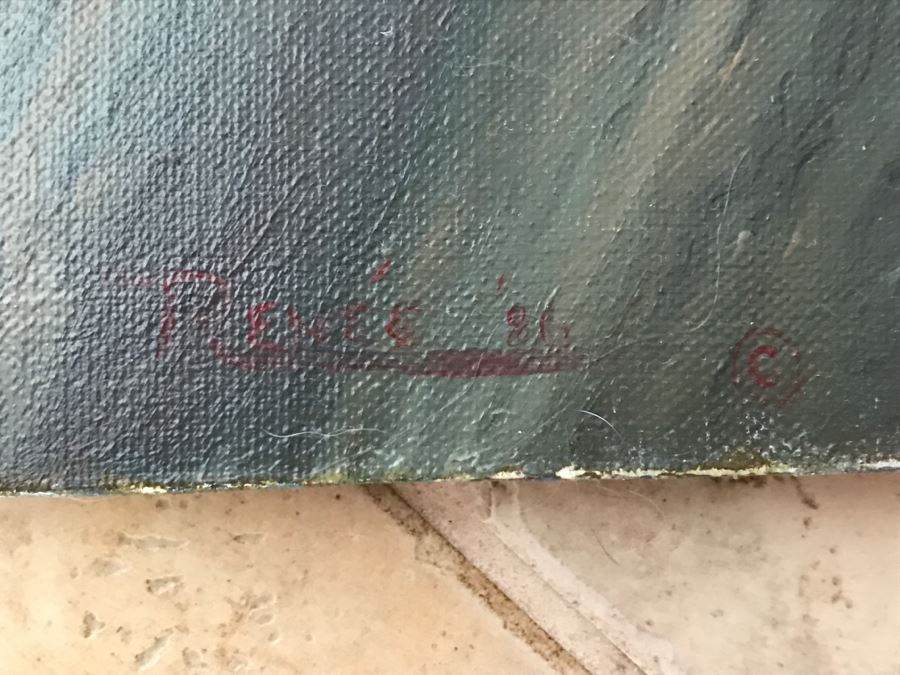 Original Oil Painting On Canvas Of Girl In Yellow Dress By Rene 1986 [Photo 8]