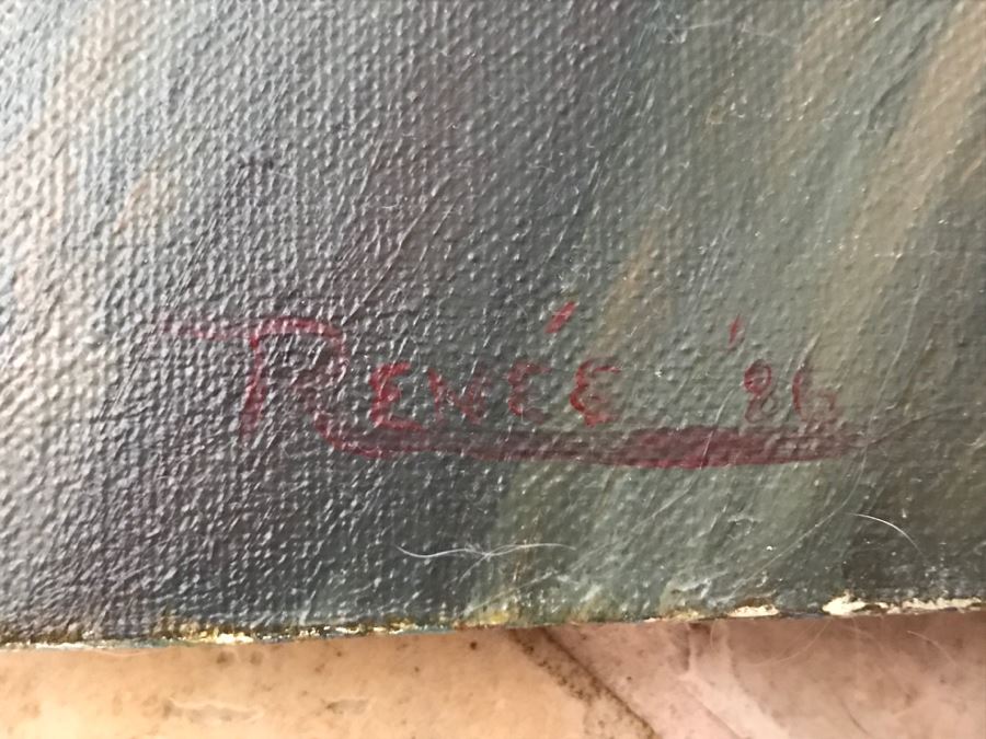 Original Oil Painting On Canvas Of Girl In Yellow Dress By Rene 1986 [Photo 9]