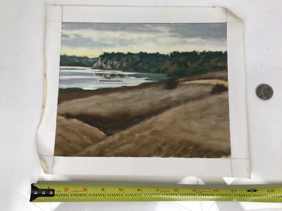 Original Plein Air Painting On Canvas Of Seascape Unsigned By Hollywood Art Director Canvas Size 12' X 10' [Photo 2]